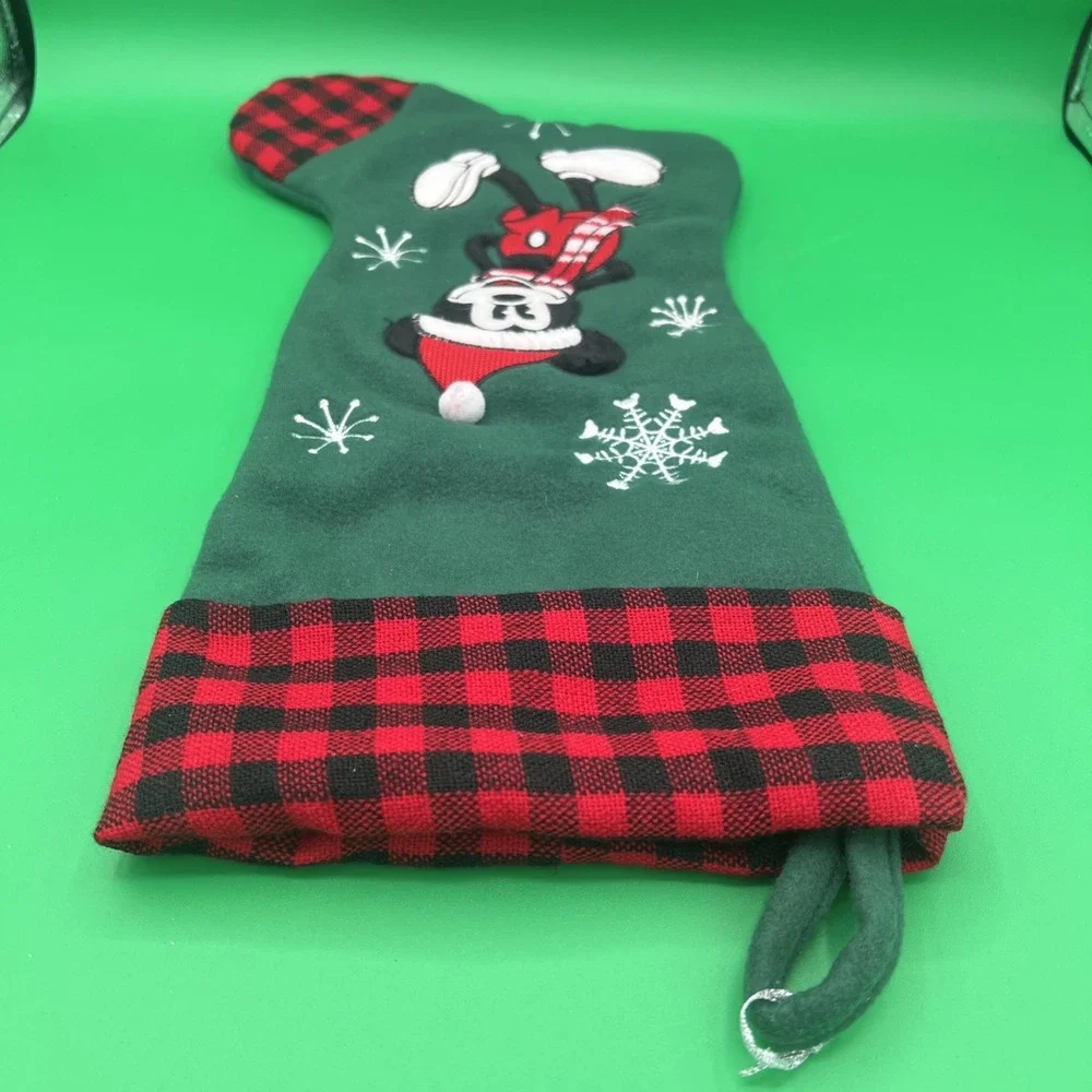 Disney embroidered Mickey‎ Mouse snowflakes, Christmas Stocking green/red/black